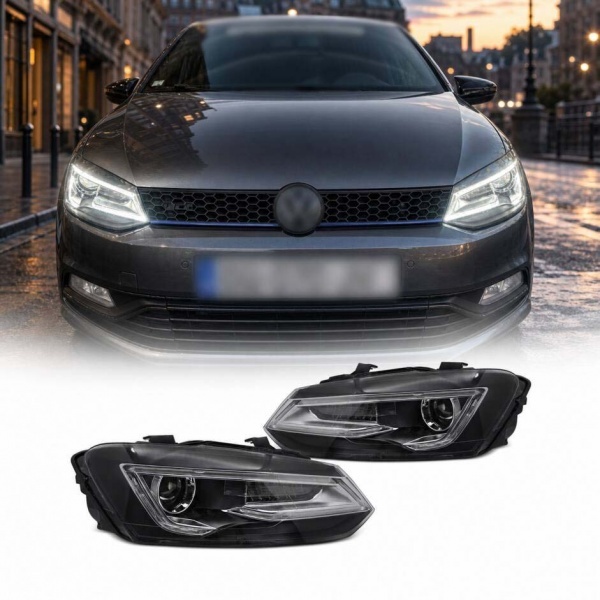 2 Phares VW Polo 6R 6C 10-17 - look Devil LED dynamiques - Noir