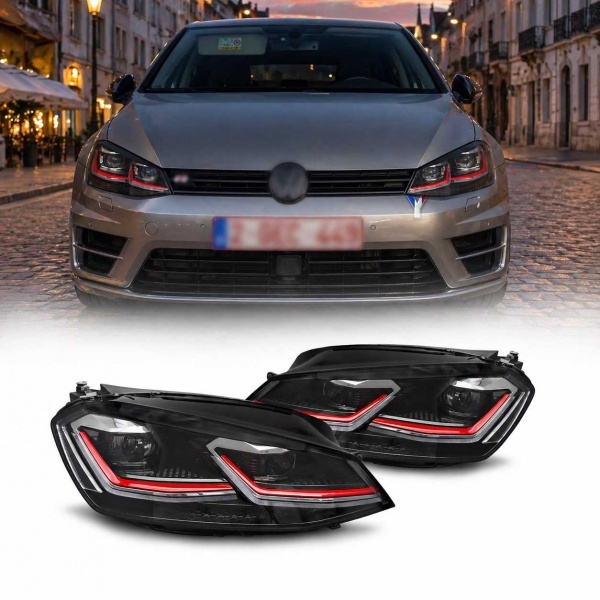 2 Phares avant VW Golf 7 12-17 - FullLED - look GTI - Noir - Dynamiques