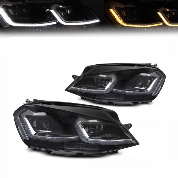 2 Phares avant VW Golf 7 - look R - Noir - Dynamiques - sans certificat
