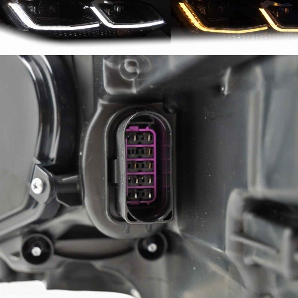2 Phares avant VW Golf 7.5 phase 2 - look R - Noir - Dynamiques - sans certificat