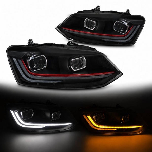 2 Phares VW Polo 6R 6C  10-17 - look Matrix LED look GTI - Noir Rouge