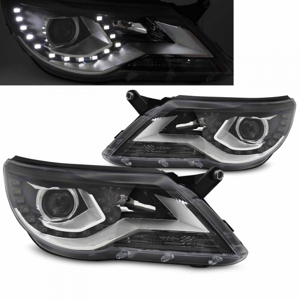 2 Phares halogene VW Tiguan 07-11 - Devil LED - Noir Chrome