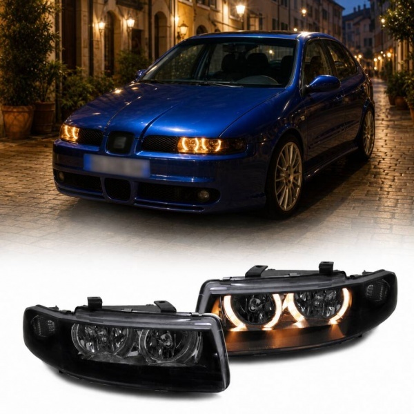 2 Phares SEAT Leon Toledo 1M 99-06 - Angel Eyes - Noir