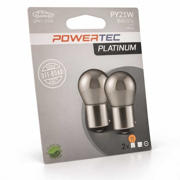 2 ampoules Powertec PY21W BAU15S S25 clignotant Chrome - orange