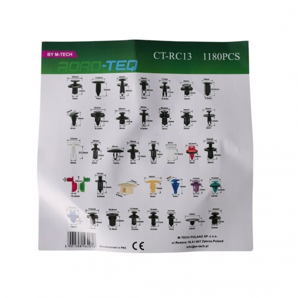 Kit clips de fixation auto Road-Teq 1180 pièces avec outils de démontage