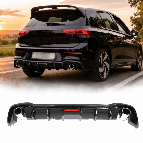 Diffuseur arrière look F1 noir brillant avec LED et double sortie pour VW Golf 8 19-24