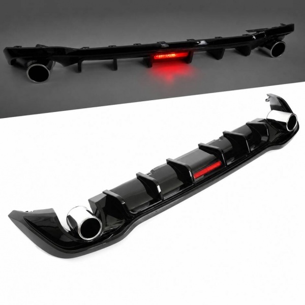 Diffuseur arrière look F1 noir brillant avec LED et double sortie pour VW Golf 8 19-24