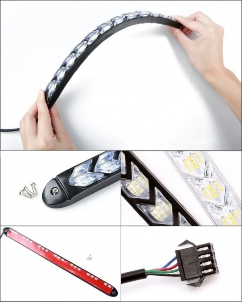 2 feux de jour - bandes flexibles - 18cm - dynamiques - Blanc Pur