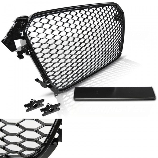 Grille calandre Audi A4 B8 facelift 11-15 - Noir brillant - look RS4