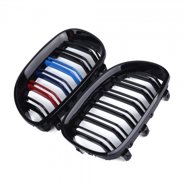 Grilles calandre BMW Serie 5 E60 E61 03-10 look couleur M - Noir Brillant