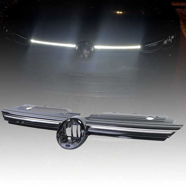 Grille calandre VW Golf 8 (VIII) 20-23 - look R avec LED - Noir brillant