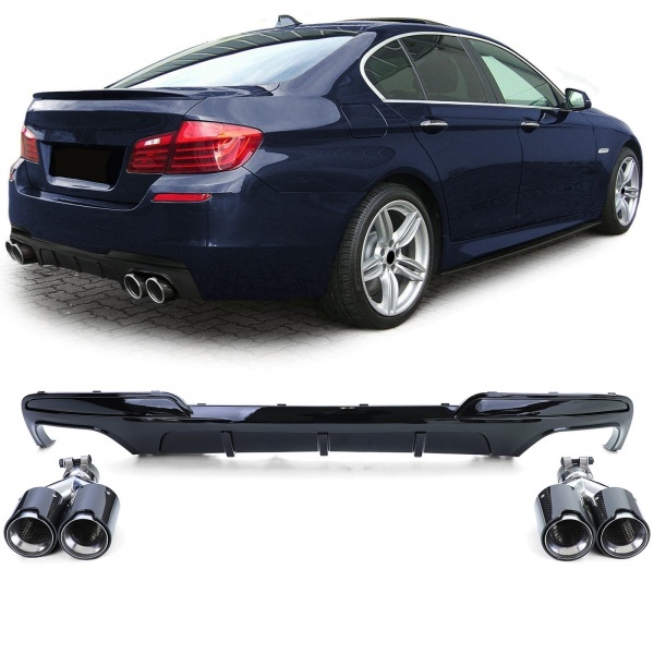 Kit Diffuseur Echappement BMW serie 5 F10 F11 - 4 tubes carbone - Brillant
