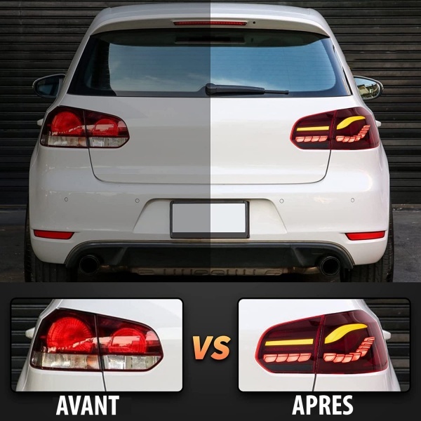 2 Feux arriere VW Golf 6 dynamiques look oled - LED - Rouge fumé