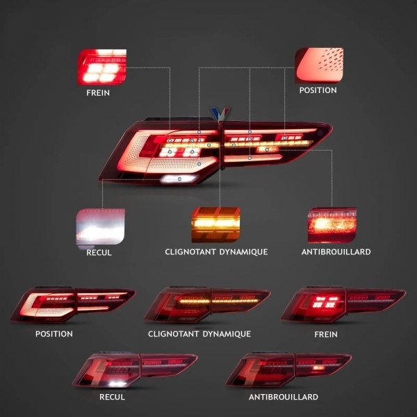 2 Feux arriere dynamiques VW Golf 8 20-24 - LED look IQ - Rouge