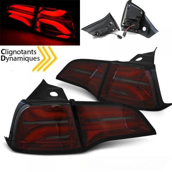 2 Feux arriere LED dynamiques Tesla Model 3 Model Y - Rouge Fume