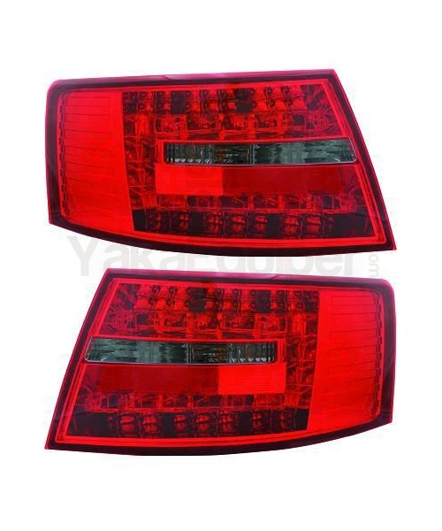2 Feux arriere AUDI A6 (C6 4F) LED 04-08 Rouge / Fume