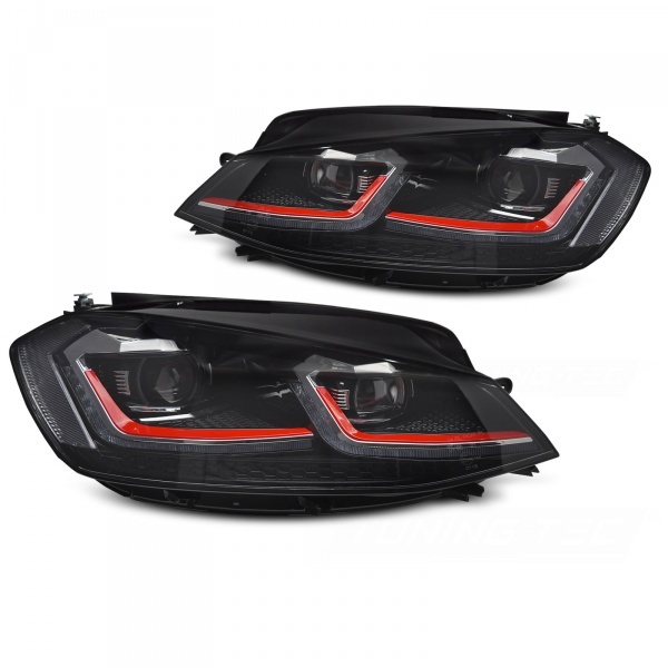 2 Phares avant VW Golf 7.5 phase 2 - look GTI - Noir - Full LED Dynamiques