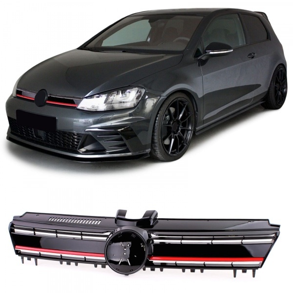 Grille calandre VW Golf 7 (VII) 12-17 - look GTI - Rouge Noir brillant