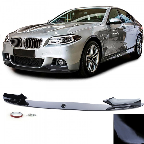 Spoiler lame pare choc - BMW Serie 5 F10 F11 10-17 - look mperf 1 piece - noir brillant