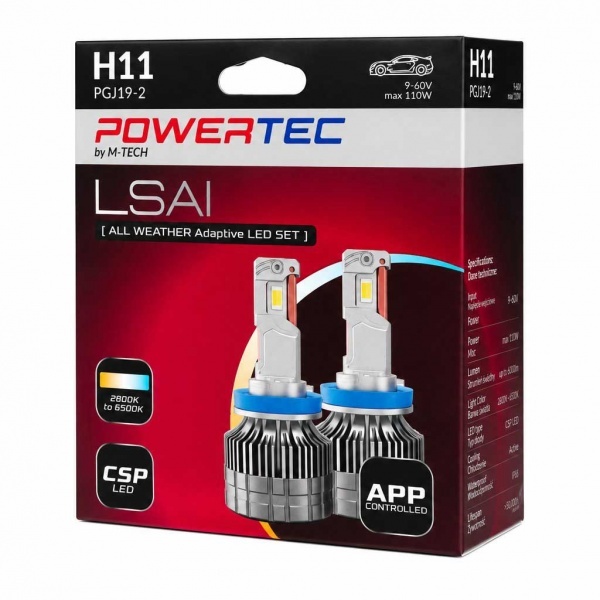 2 Ampoules LED M-Tech All Weather Adaptive Bluetooth H11 - 2800K - 6500K - Blanc pur