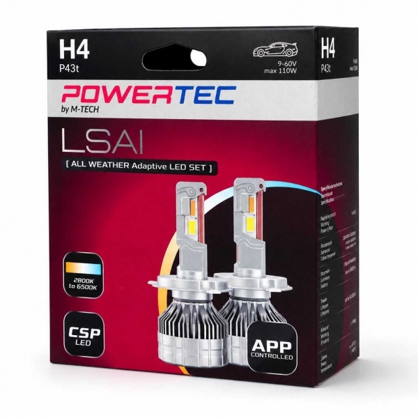 2 Ampoules LED M-Tech All Weather Adaptive Bluetooth H4 - 2800K - 6500K - Blanc pur