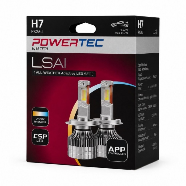 2 Ampoules LED M-Tech All Weather Adaptive Bluetooth H7 - 2800K - 6500K - Blanc pur