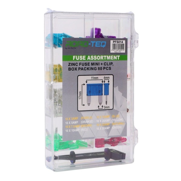 Kit fusibles mini Road-Teq 12V avec pince - 80 pièces