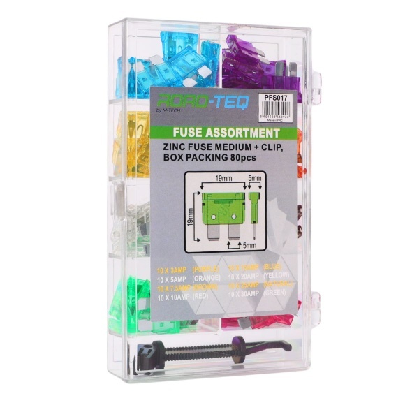 Kit fusibles medium Road-Teq 12V avec pince - 80 pièces