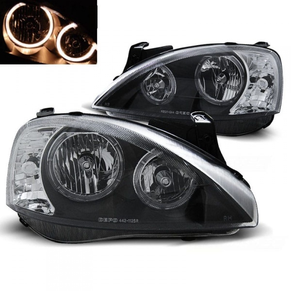 2 Phares avant Opel Corsa C 00-06 angel eyes - Noir