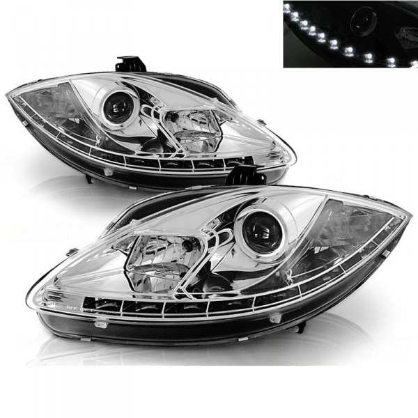 2 Phares SEAT Leon 1P1 09-13 - Devil LED DRL R87 - Chrome