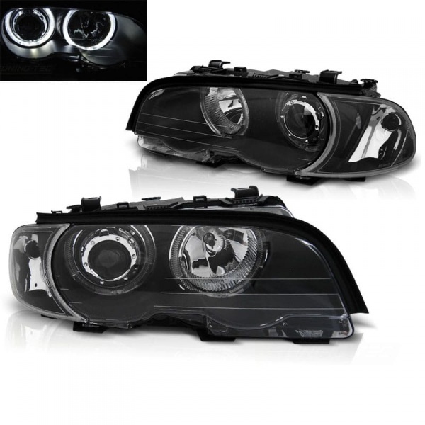 2 Phares avant LED angel eyes blanc - BMW E46 coupe cab 99-03 - Noir