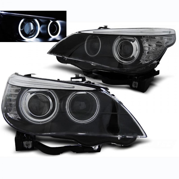 2 Phares avant BMW Serie 5 E60/E61 Xenon Angel Eyes CCFL 05-07 - Noir