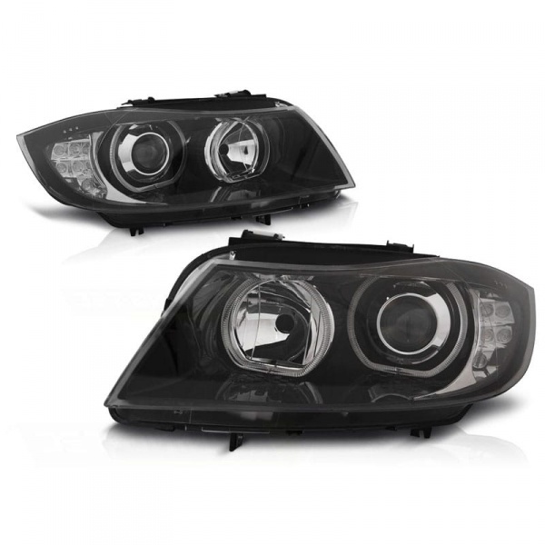 2 Phares avant BMW Serie 3 E90 E91 Angel Eyes LED V2 DEPO 05-11 cligno led- Noir