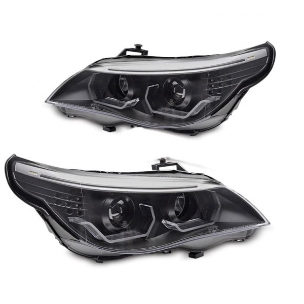 2 Phares BMW Serie 5 E60 E61 Angel Eyes LED 03-07 look Iconic - Noir