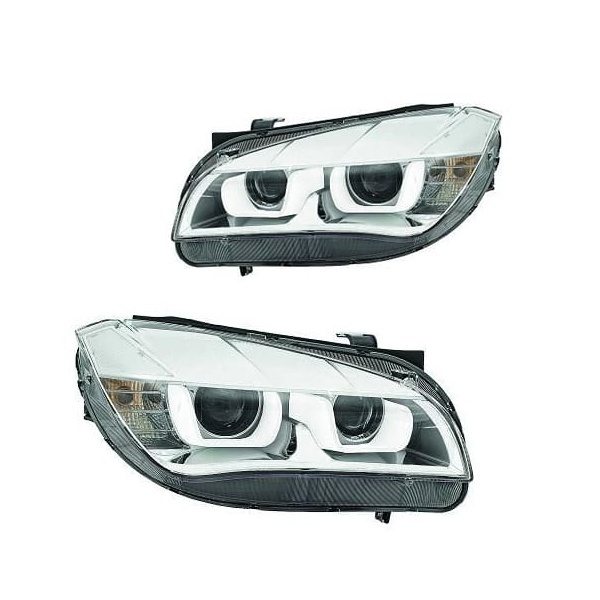 2 Phares avant xénon BMW X1 E84 Angel Eyes 3D LED 12-14 - Chrome
