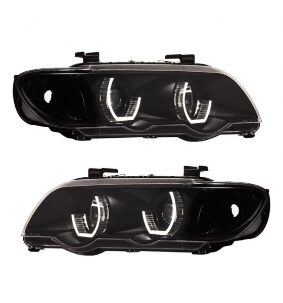 2 Phares BMW X5 E53 Angel Eyes 3D LED 99-03 Noir