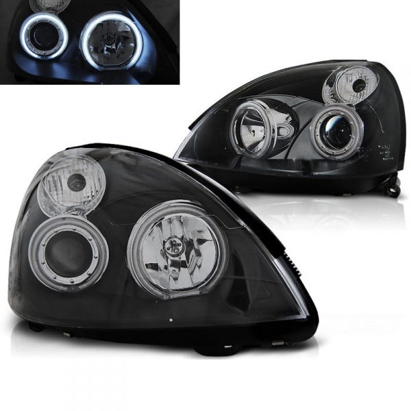 2 Phares avant Renault Clio 2 01-05 Angel Eyes CCFL - Noir