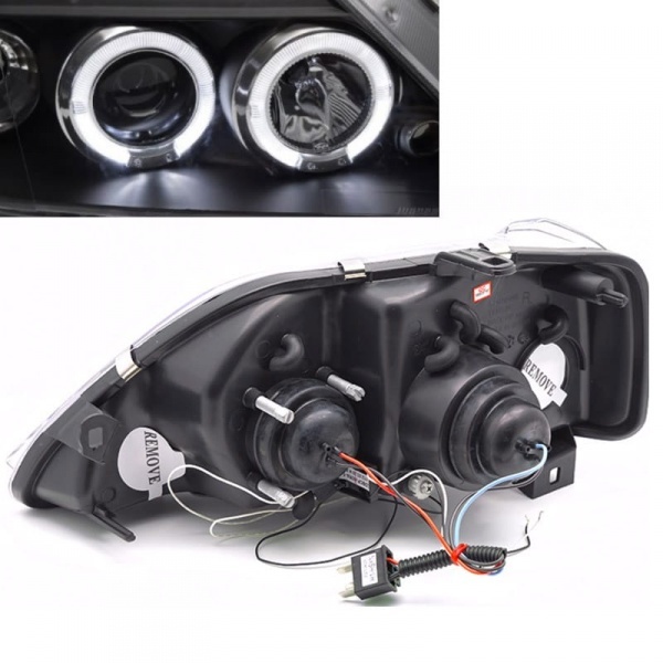 2 Phares design angel eyes LED Dacia Logan 04-08 - Noir
