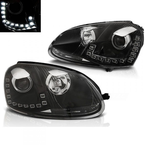 2 Phares avant VW Golf 5 03-09 DRL U LED - Noir