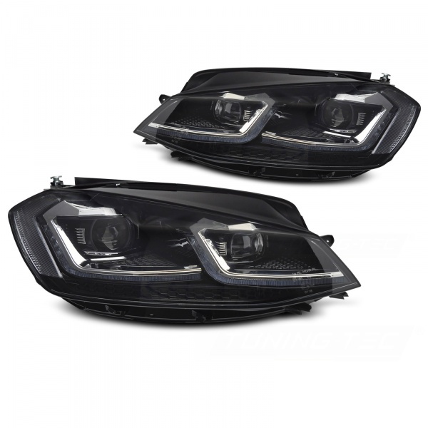 2 Phares avant VW Golf 7.5 phase 2 - look R - Noir - Full LED Dynamiques