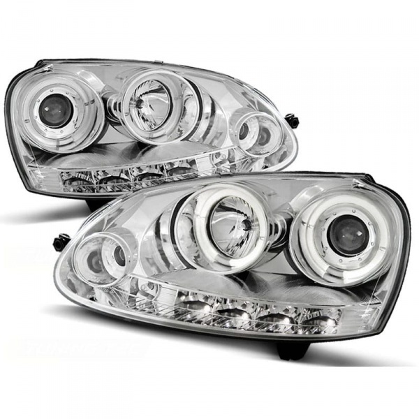 2 Phares avant VW Golf 5 03-09 Angel + Devil Eyes - Chrome