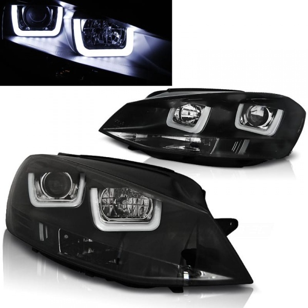 2 Phares avant VW Golf 7 - 3D U-LED - Noir