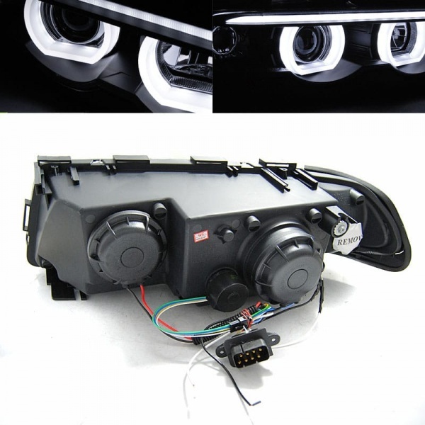 2 Phares BMW Serie 7 E38 Angel Eyes LED U-LTI 94-01 - Noir