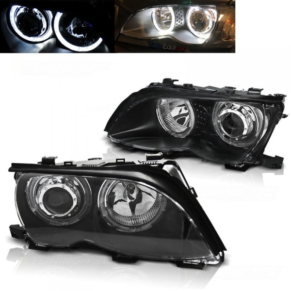 2 Phares avant BMW E46 Berline Angel Eyes LED Depo V2 - 01-05 - Noir