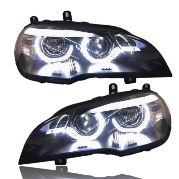 2 Phares xenon BMW X5 E70 Angel Eyes LED 07-13 - Chrome