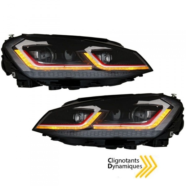 2 Phares avant VW Golf 7 - look GTI - Noir - Dynamiques