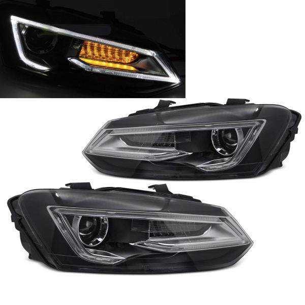 2 Phares VW Polo 6R 6C 10-17 - look Devil LED dynamiques - Noir