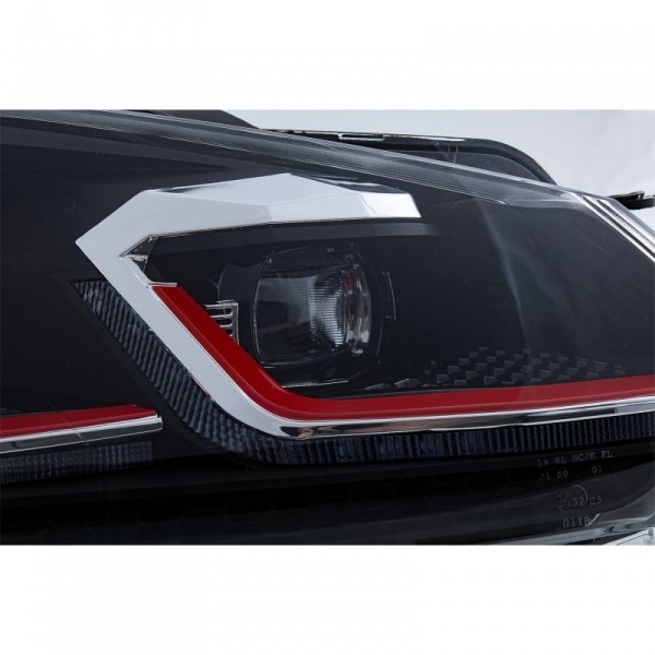 2 Phares avant VW GOLF 6 LED 08-13 look facelift G7.5 rouge - dynamiques