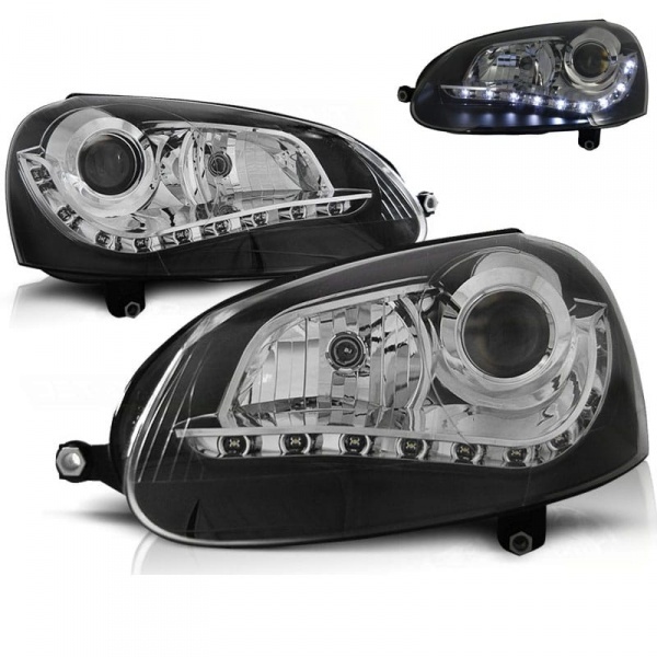 2 Phares avant VW Golf 5 03-09 DragonLED - Noir