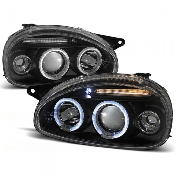2 Phares avant Opel Corsa B 93-00 angel eyes - Noir